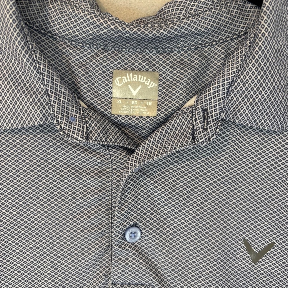 Callaway Golf Polo Shirt Mens XL Blue Geometric Diamond Print Short Sleeve Logo